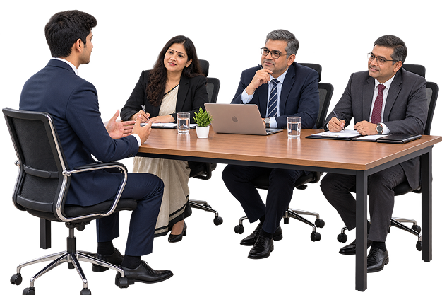 MBA aspirants in a mock personal interview with a Career Choice 360 panel