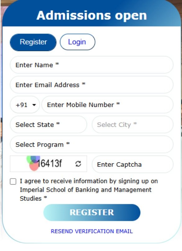 Imperial School of Banking and Management Studies Pune Admission Process Screenshot