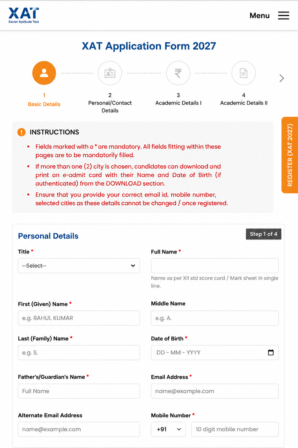 XAT Registration Process 2027 Screenshot
